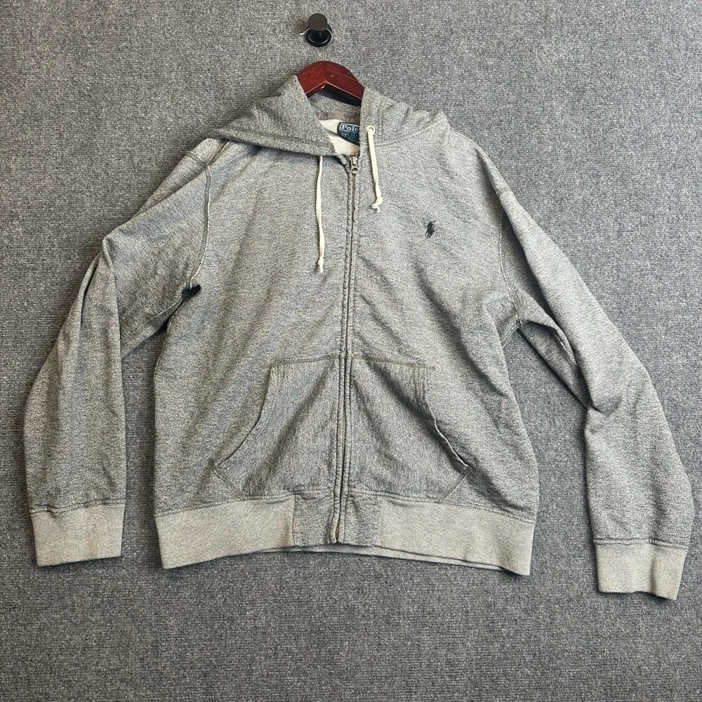 Polo Ralph Lauren Full Zip Hoodie Mens XL Gray Cotton Fleece Logo Sweatshirt‎